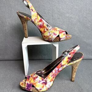 Alfani Women's Peep Toe MultiColor Floral 4.5" Heel Summer Sling Back Stiletto 9